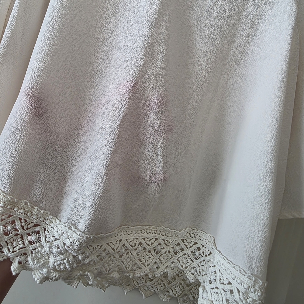 ASTR The Label Boho Crochet Open Shoulder Blouse Off White Womens M Cottage Core - Picture 5 of 7